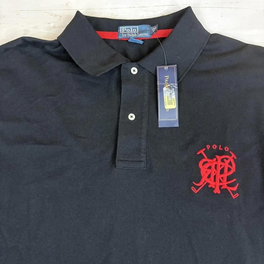 Polo Ralph Lauren Crest Polo Shirt Mens 2X Big Tall Black Red Logo Short Sleeve